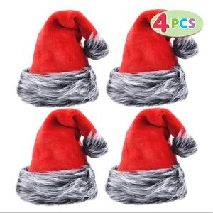 4pcs Deluxe Santa Hats With Red Velvet & Plush Trim